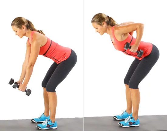 a girl performing bent over rows to get rid of her flabby arms 