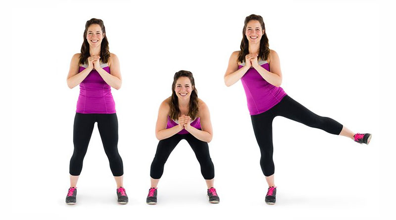 Female athlete building her glutes with squats to side kicks