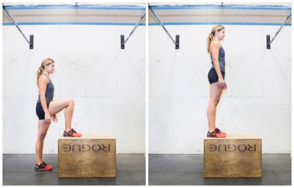for the ultimate round butt workout a woman performs a box step up exercise