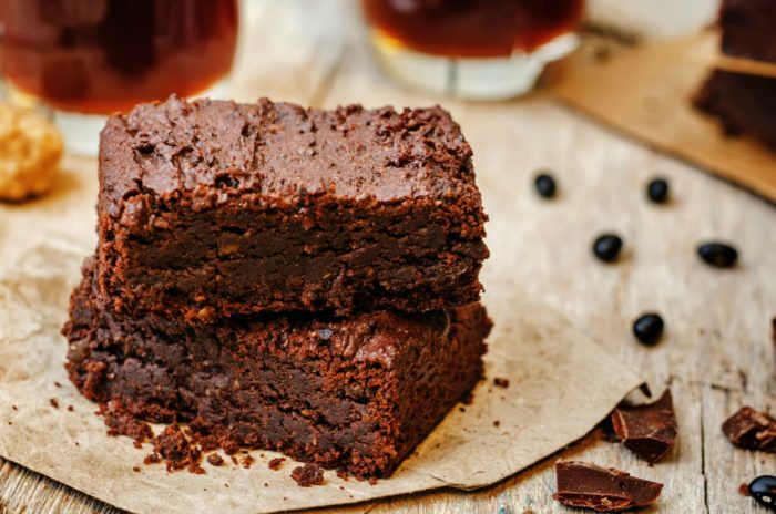 two healthy stacked brownies