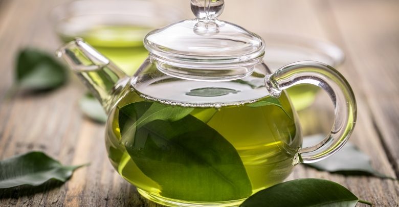 green tea in a glass pot